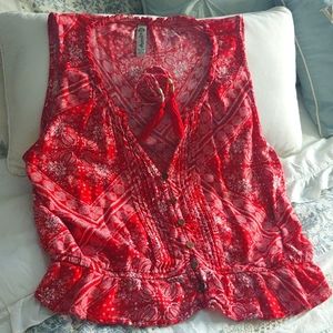 Red Bandana Print Sleeveless Top - XL